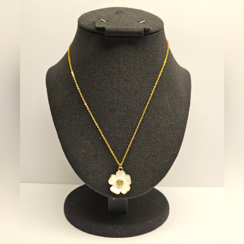 White Enamel Flower Necklace